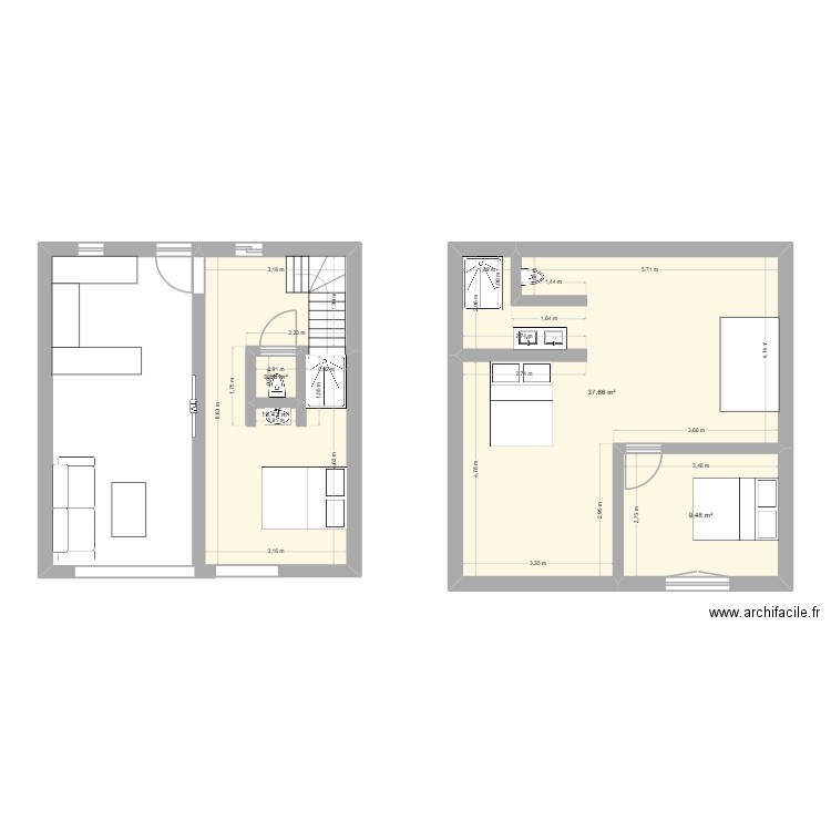 Laborie RDC. Plan de 4 pièces et 67 m2