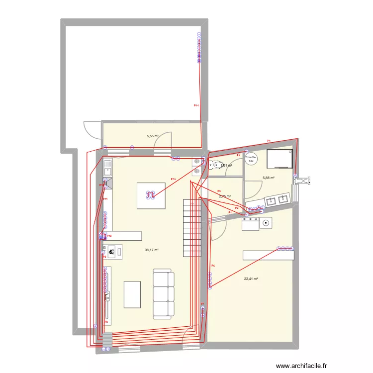 plan 01 maison yoan Prises. Plan de 11  et 115 m²