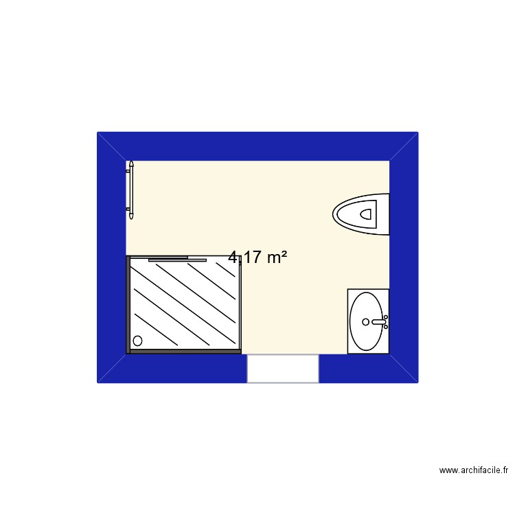SDB Douche. Plan de 1 pièce et 4 m2