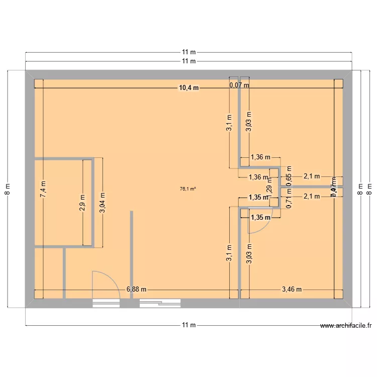 en cours. Plan de 1  et 76 m²