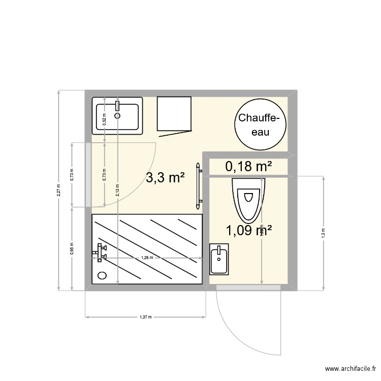 SDB_1. Plan de 3 pièces et 5 m2