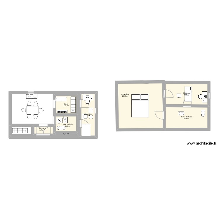 les chien. Plan de 8 pièces et 51 m2