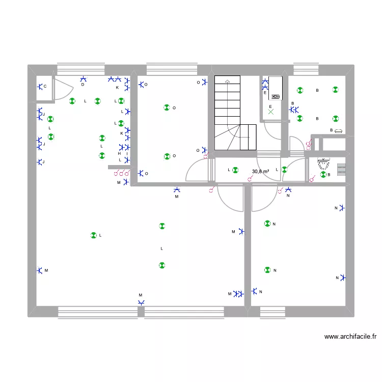 Th&eacute;odore 3&egrave;me &eacute;tage &eacute;lectricit&eacute; implantation. Plan de 2  et 65 m²