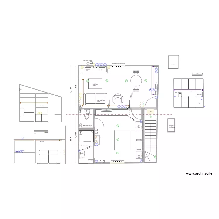 Remise: chambre + coin salon - cuisine projet 2. Plan de 13 et 43 m² Remise: chambre + coin salon - cuisine projet 2. Plan de 13 et 43 m²
