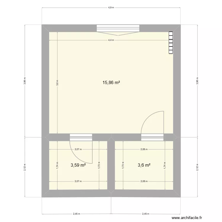 appart angele. Plan de 3  et 23 m²