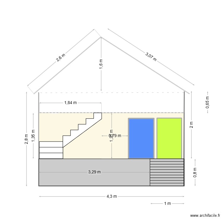 VUE COTE GAUCHE AVEC VU INTERNE 2. Plan de 3 pièces et 11 m2