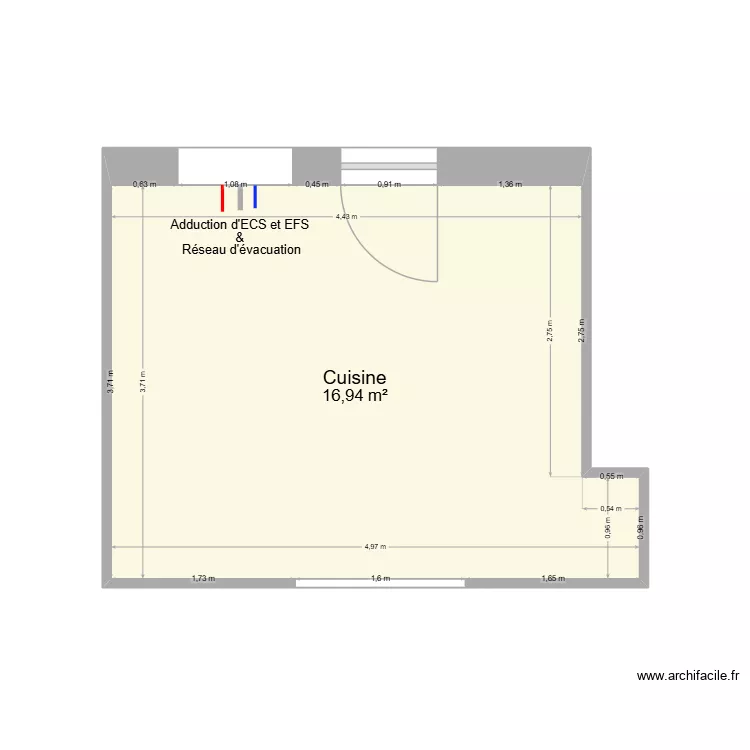 Cuisine PRATS. Plan de 1  et 17 m²