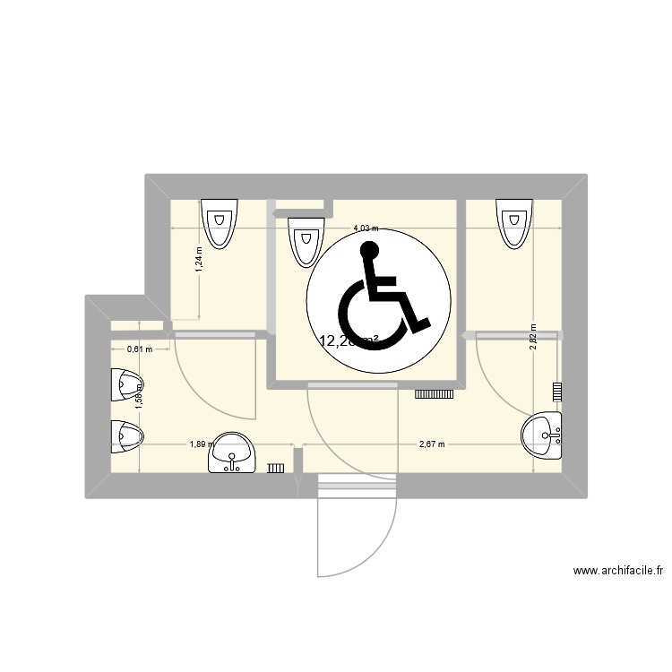 WC centre administratif. Plan de 1 pièce et 12 m2