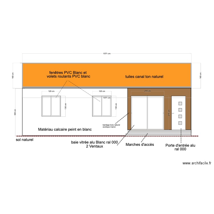 facade sud projetée finale. Plan de 1 pièce et 16 m2