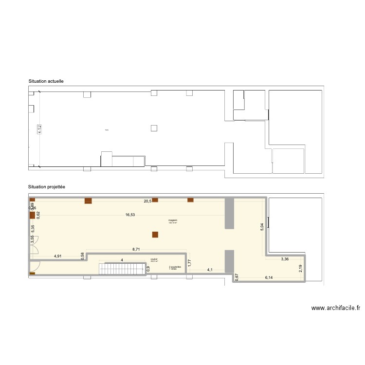 R+0. Plan de 2 pièces et 142 m2