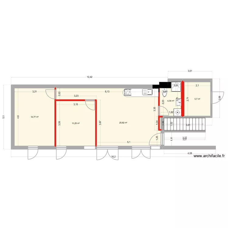 SAR 6 RDC APPART. Plan de 5 pièces et 62 m²