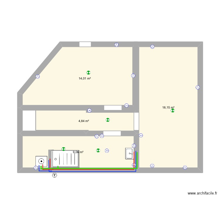Maison étage. Plan de 4 pièces et 46 m2