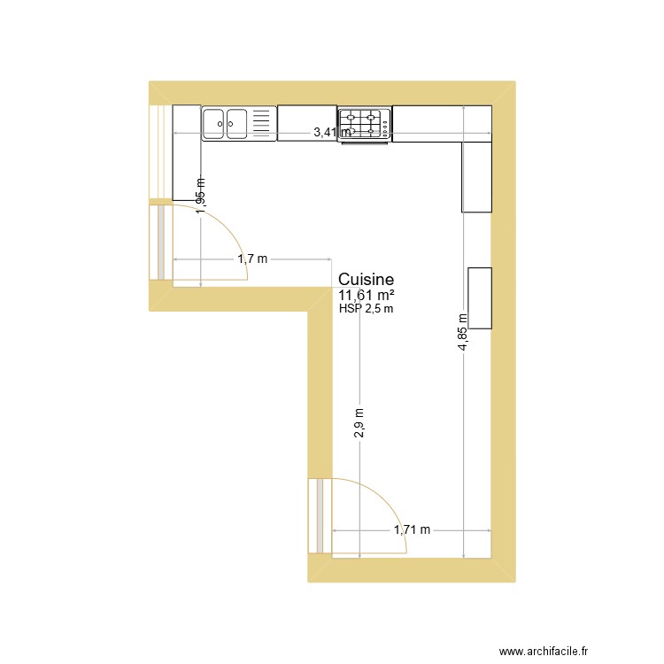 cuisine. Plan de 1 pièce et 12 m2