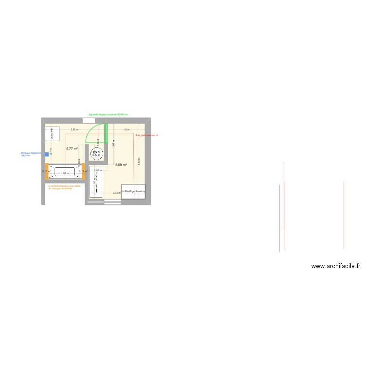 SDB Pia modif. Plan de 2 pièces et 15 m2