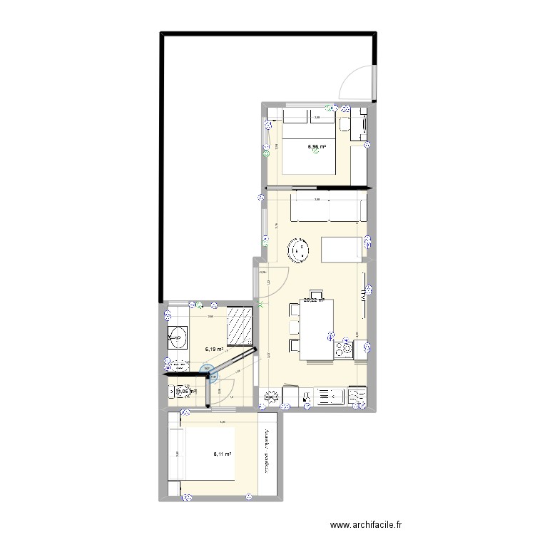 Appart Canet. Plan de 5 pièces et 43 m2