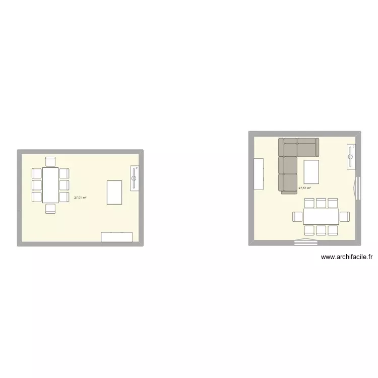 Implantation salon. Plan de 2 Pièces et 55 m² Implantation salon. Plan de 2 Pièces et 55 m²