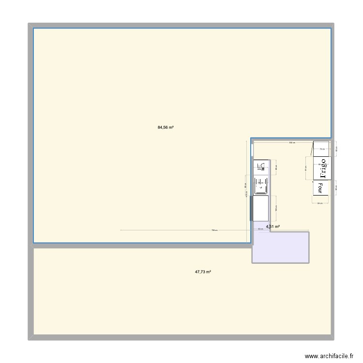 plan cuisine . Plan de 3 pièces et 137 m2