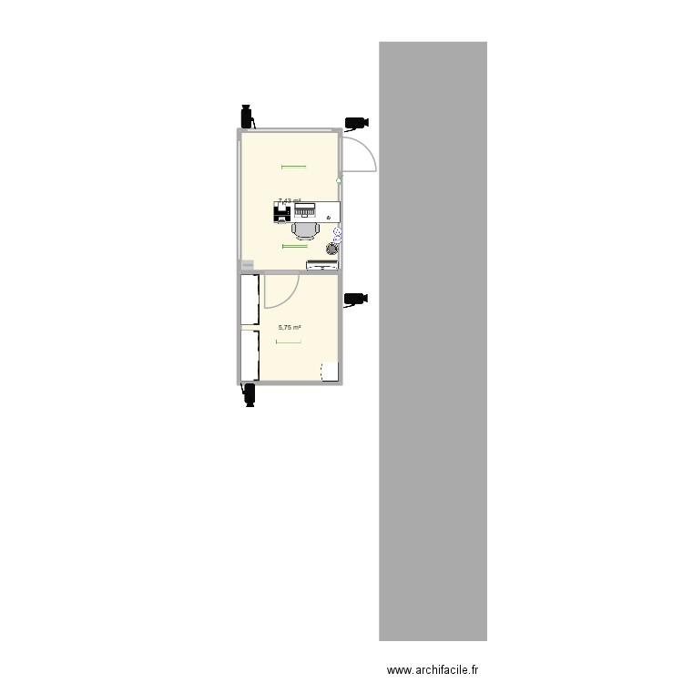 prelles v2. Plan de 2 pièces et 13 m2