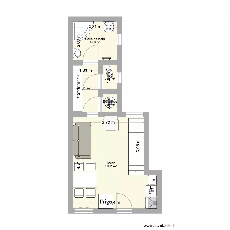 RDC. Plan de 5  et 29 m²