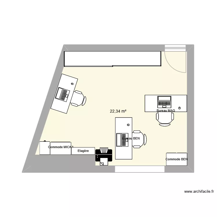 BUREAU. Plan de 1  et 22 m²