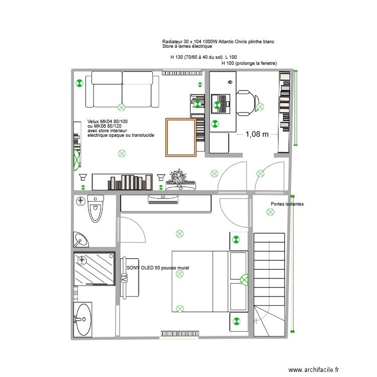 Salon et chambre 1 fenêtre (définitif). Plan de 5 pièces et 37 m2