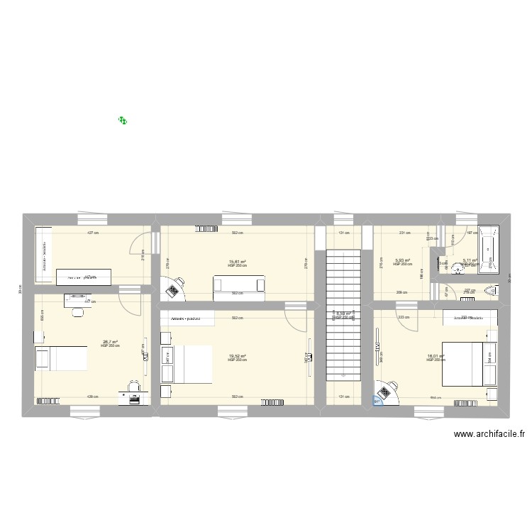 ouezy etage . Plan de 7 pièces et 97 m2