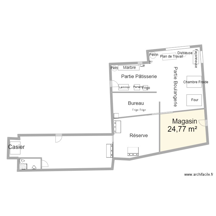 boulangerie. Plan de 1 pièce et 25 m2