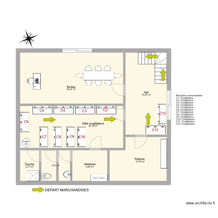 DEPART MARCHANDISES 1 ER ETAGE. Plan de 7 pièces et 83 m2