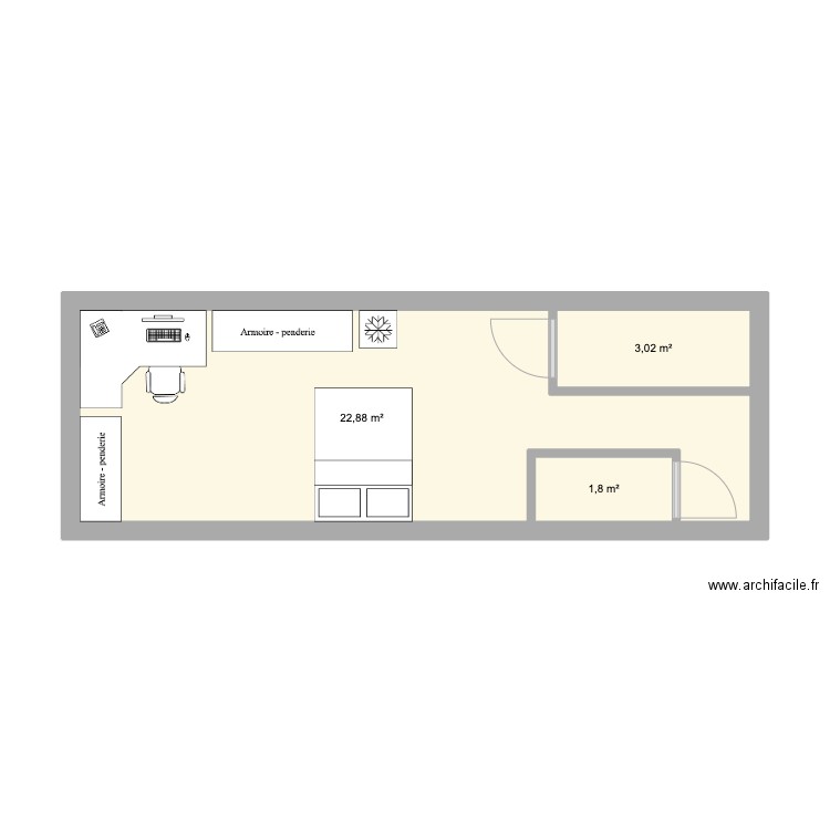 rimshot etage. Plan de 3 pièces et 28 m2