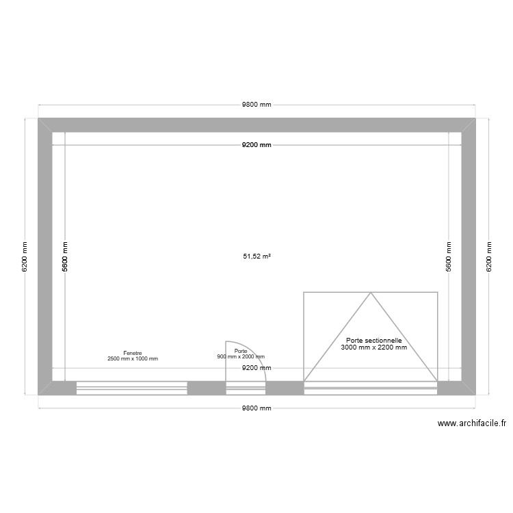 Hangar. Plan de 1 pièce et 52 m2