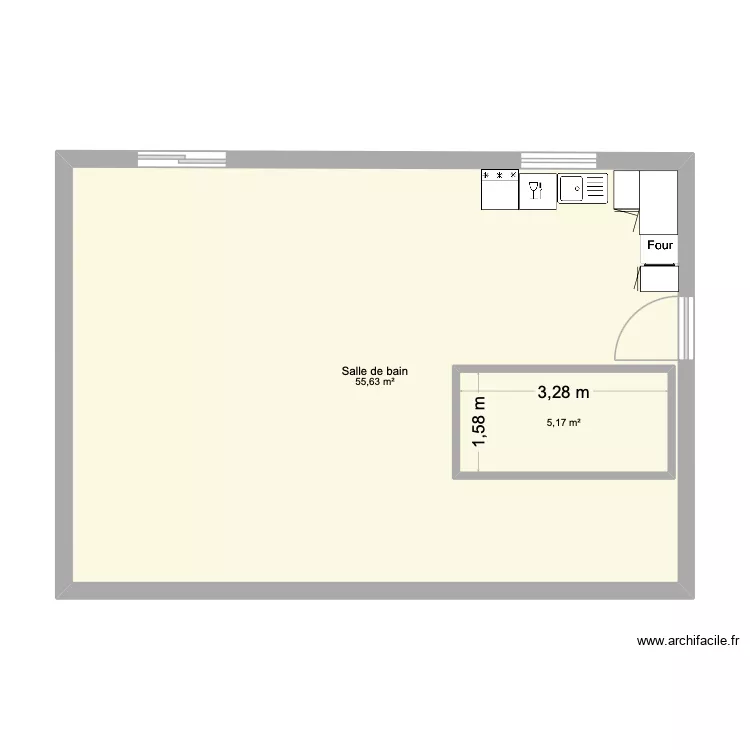 cuisine. Plan de 2 pièces et 67 m²