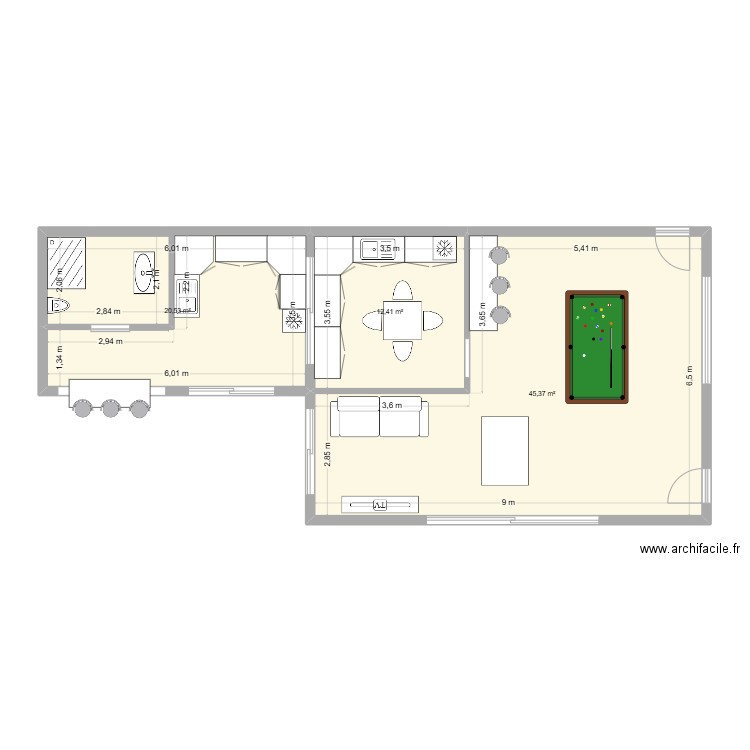 agrandissement2. Plan de 3 pièces et 78 m2