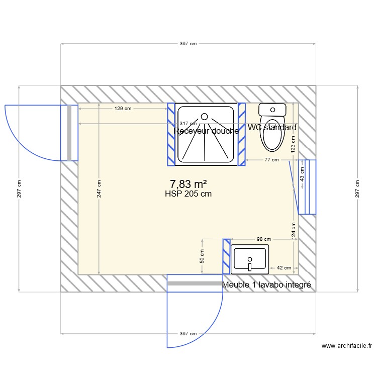 SDB 24 09 2025 IMPLANTATION. Plan de 1 pièce et 8 m2