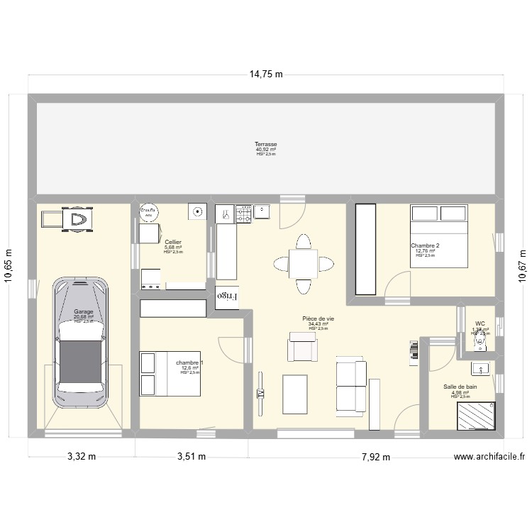 plan pontacq 2. Plan de 8 pièces et 133 m2