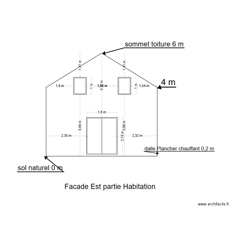 facade Est partie habitable. Plan de 0 pièce et 0 m2