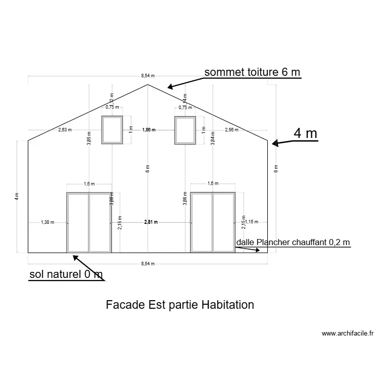 facade Est partie habitable. Plan de facade Est partie habitable. Plan de