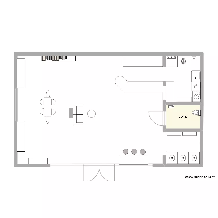 LOCAL VILLA PASTORAL MEUBLE. Plan de 1  et 3 m²