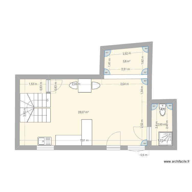 Piana. Plan de 3 pièces et 35 m2