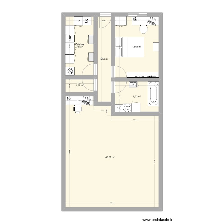 Appartement Caumont. Plan de 6 pièces et 78 m2