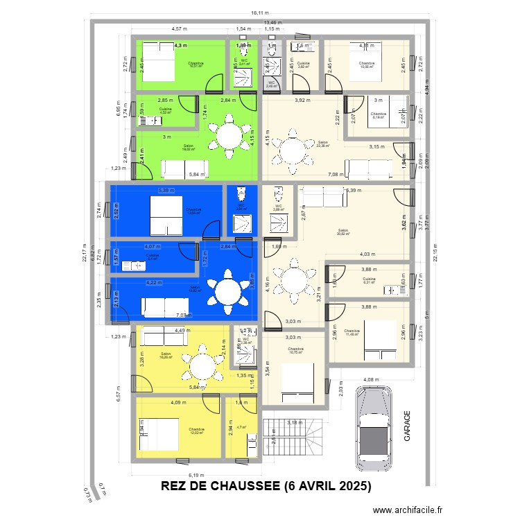 REZ DE CHAUSSEE 28 JUIN 2025. Plan de 22 pièces et 225 m2