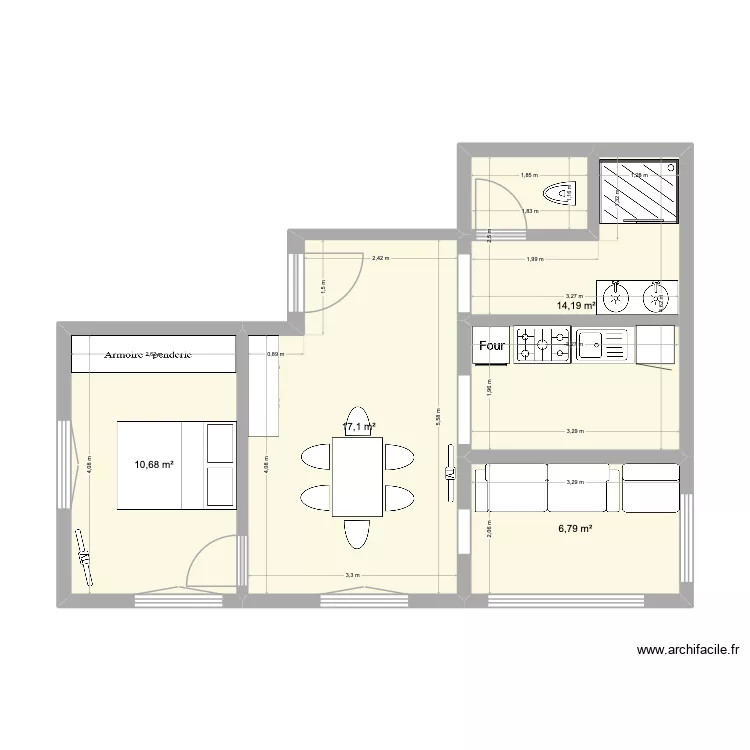 Mimi ouest. Plan de 4 pièces et 49 m²