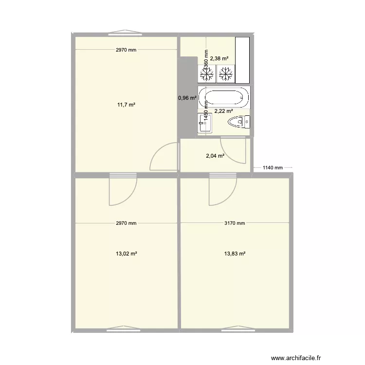 gab (avant). Plan de 7  et 46 m²