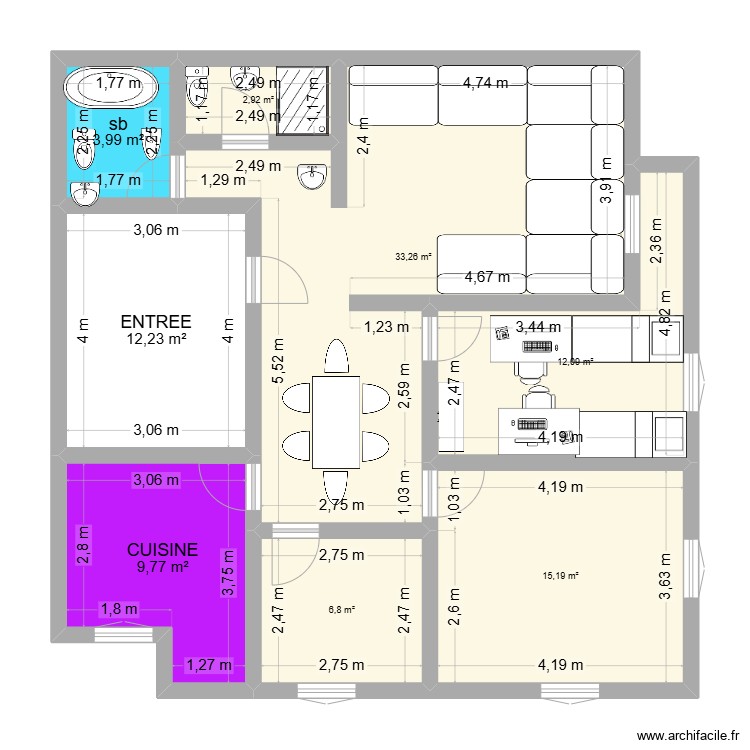 MAISON 100m2 v4 - Plan dessiné par mechboukzaher