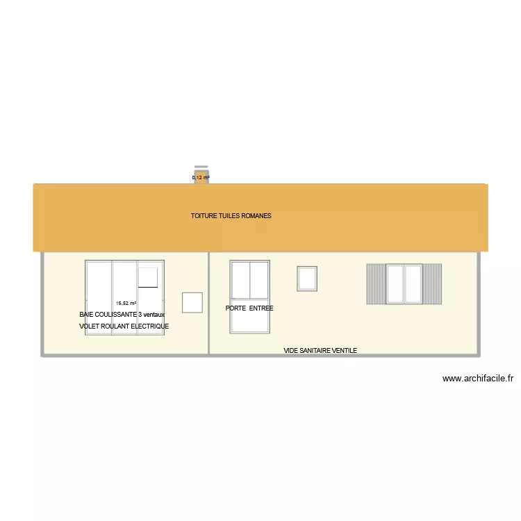 Facade nouvelle sud. Plan de 3  et 41 m²