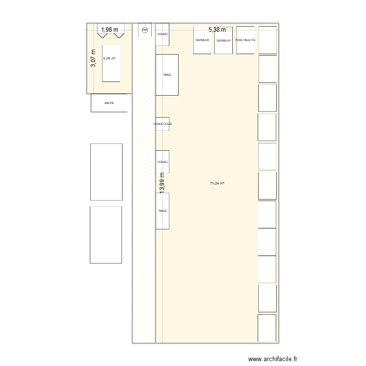 REPRISES BAT C. Plan de 3 pièces et 95 m2