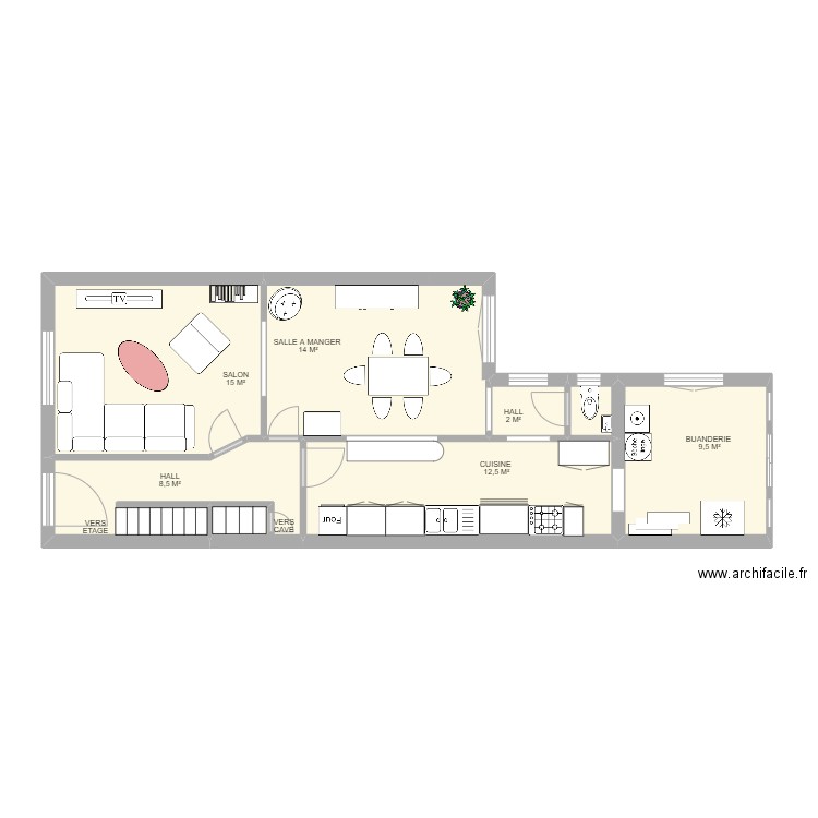 RDC MONROSE. Plan de 7 pièces et 61 m2