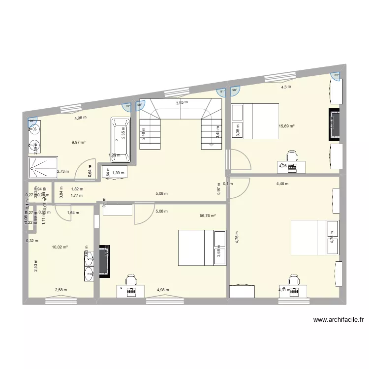 DH - 2eme etage 17/05/26v3. Plan de 4  et 92 m²