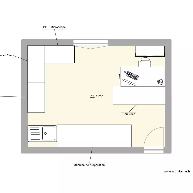 bureau john 3. Plan de 1  et 23 m²