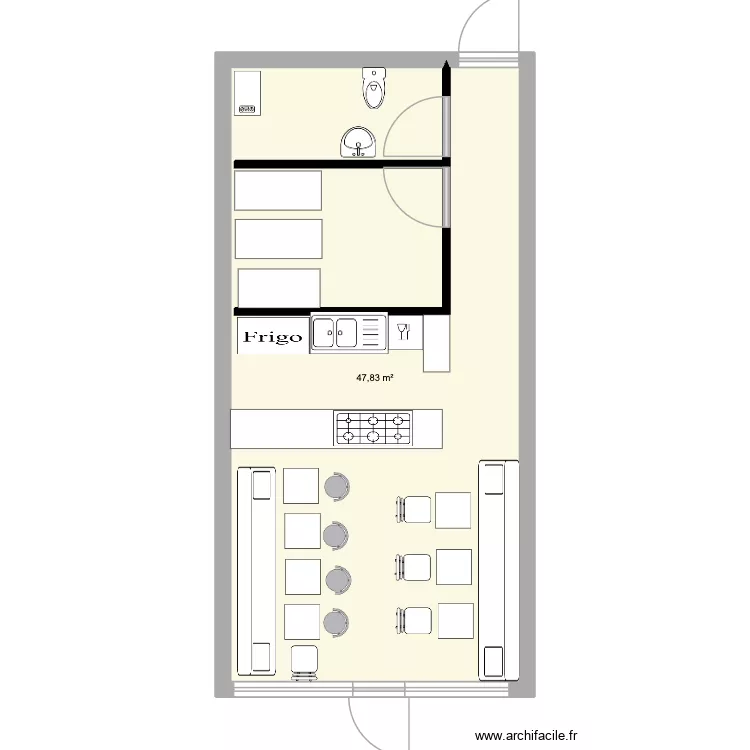 B.P. Plan de 1 pièce et 48 m²