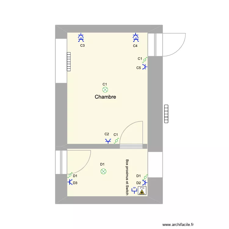 Projet g&icirc;te 2 ( Chambre ). Plan de 1  et 16 m²